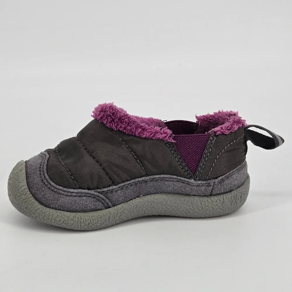 KEEN Howser II Tots SZ 5 Steel Grey Wood Violet Quilted Fleece Slippers Wide Toe